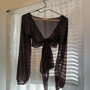 shear striped wrap top